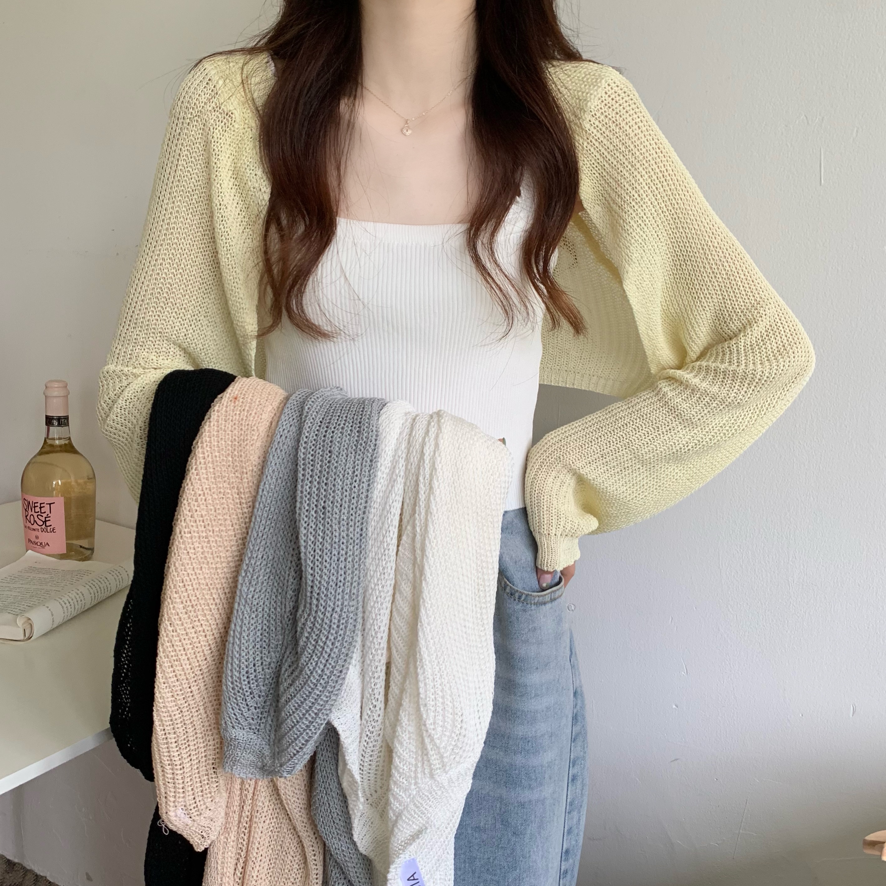 Real shot Han chic bat sleeve knitted cardigan loose lazy wind sunscreen blouse gentle ice silk shawl top