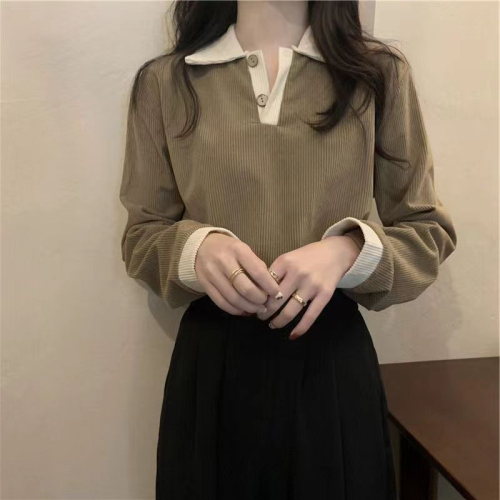 Autumn thin lapel POLO shirts long-sleeved women's all-match thin and niche inner tops trend