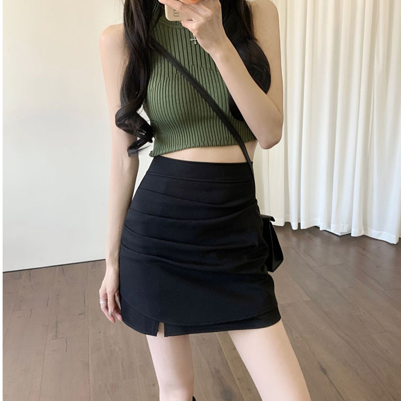 Real price ~ 2023 new pleated skirt with irregular design sense of slit bag hip a-line skirt skirt