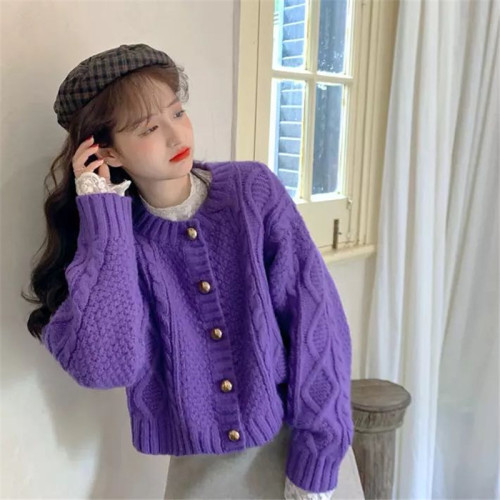 Coarse twist sweater women's loose coat lazy wind small autumn and winter new top wear short knitted cardigan