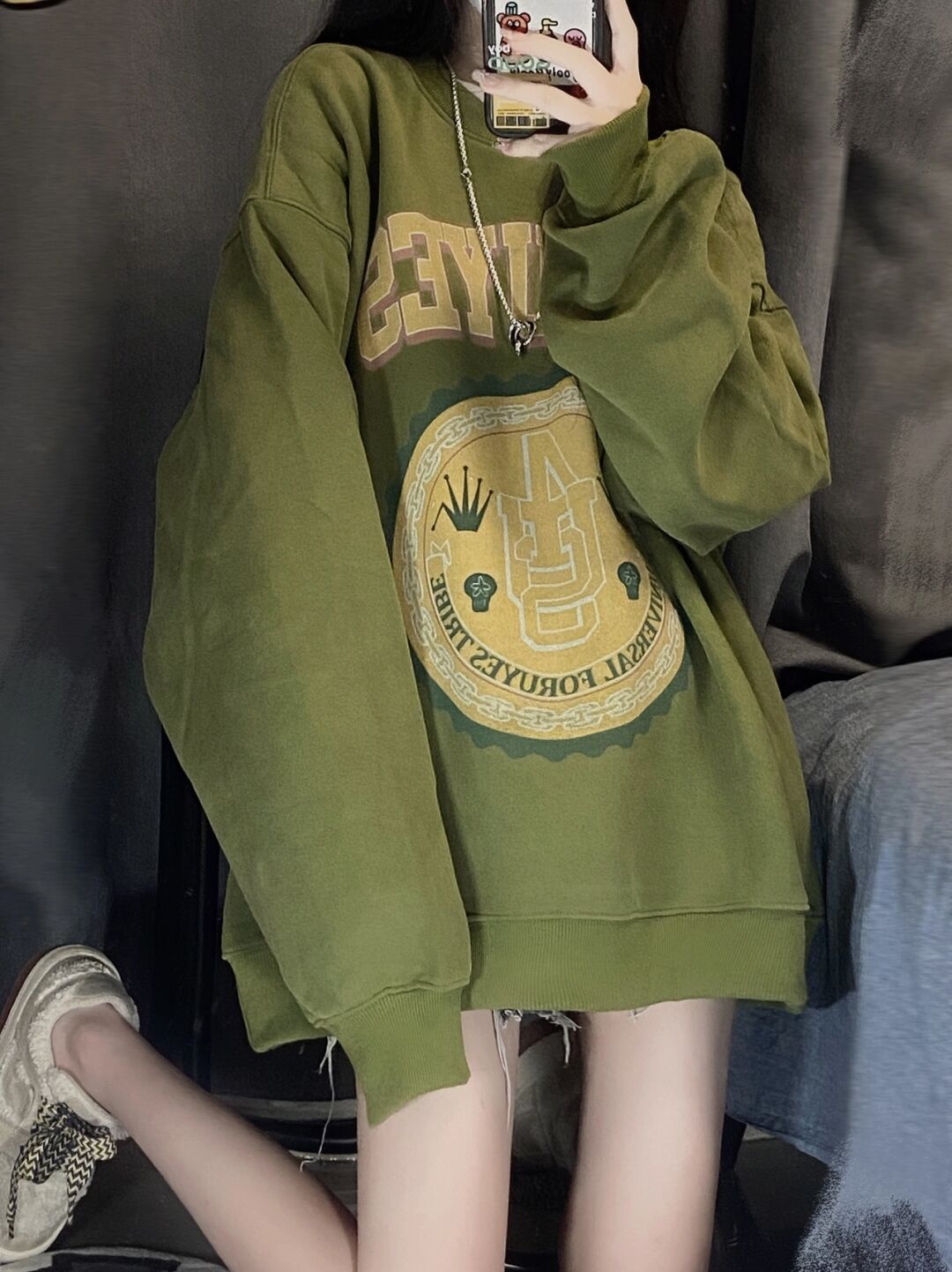 American retro green sweater autumn 2022 Korean version of the new high-end super good-looking oversize pullover jacket