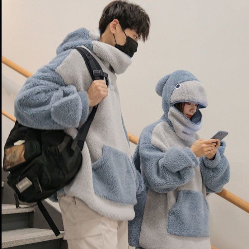 2022 spring new autistic shark sweater women's winter soft cute cute couple hooded lamb velvet plus velvet jacket