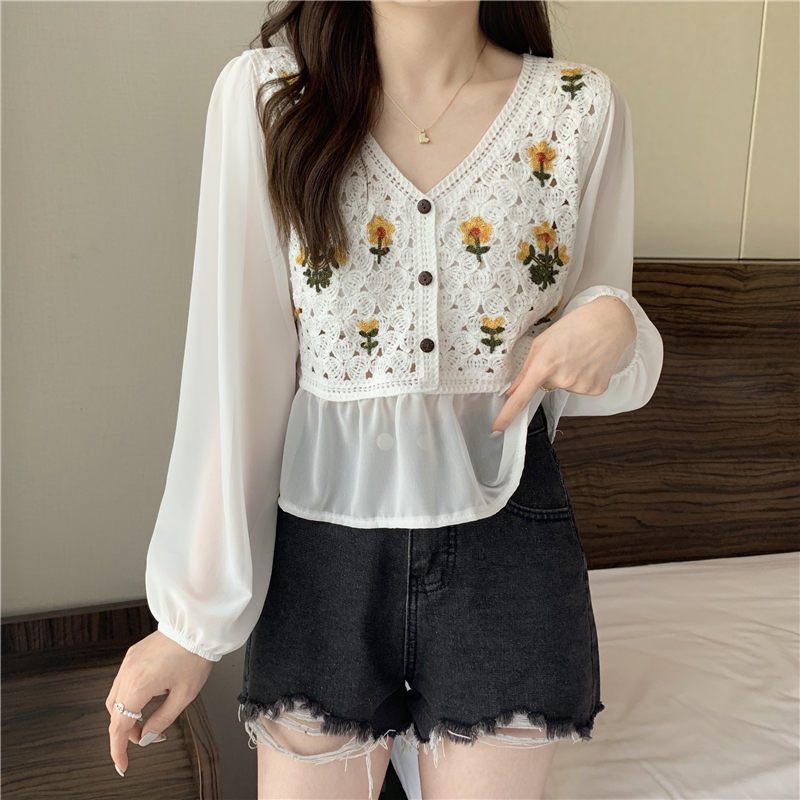 New embroidered Chiffon sunscreen long sleeved shirt