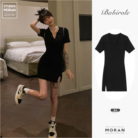 American style Spice Girl Style salt fried street small black dress, split slim fit, Hip Wrap, small man, pure desire to learn from sister, short dress
