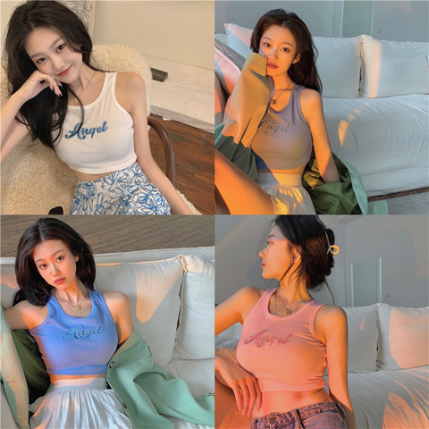 Ice silk rib design sense of thread wear short coat outside and sleeveless suspender sexy vest inside