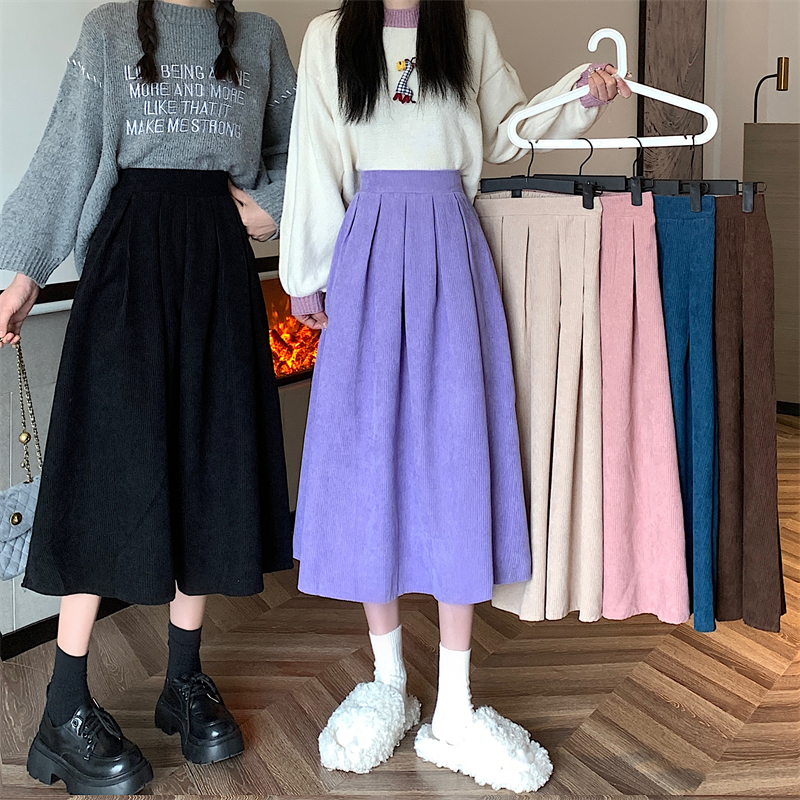 Real shot real price ~ big pendulum leather skirt female medium long skirt autumn and winter pleated skirt high waist A word skirt umbrella skirt skirt tide