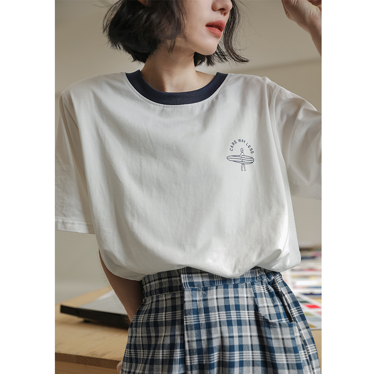 Real shooting of 2022 summer new children's fun color contrast small letter printed short sleeve T-shirt women's loose casual top