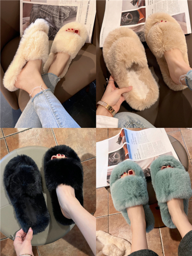 Real shot specials do not reduce autumn and winter new net infrared wear flat shoes slippers women's fashion wool shoes flat heel cotton shoes