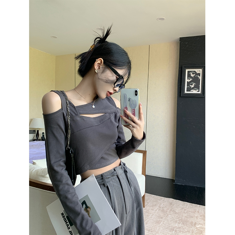 Spice Girl Strapless Hollow T-Shirt Women's Early Autumn New Design Short Section
