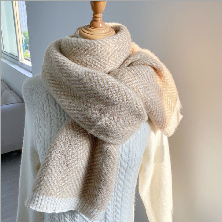 Herringbone scarf female autumn and winter Korean version warm and versatile student lovely girl wool knitted Bib male