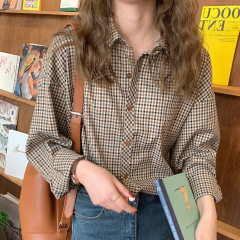 Retro brown plaid shirt for women's design
