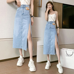 Split denim skirt women's summer new label fashion show thin air careful machine one step buttock skirt