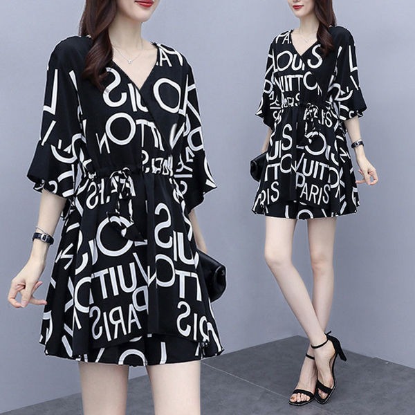 New large loose Dress Shorts suit female fat sister Jin foreign style cover belly two-piece set summer