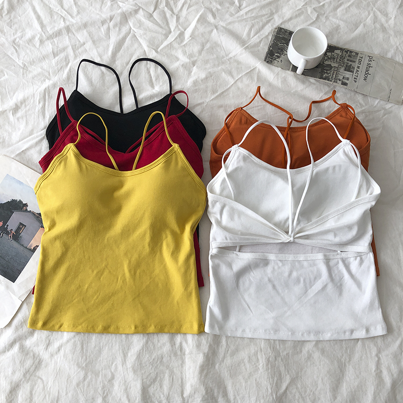 Real shot beautiful back cross suspender vest for women to wear with breast pad Korean version versatile solid color slim and slim jacket