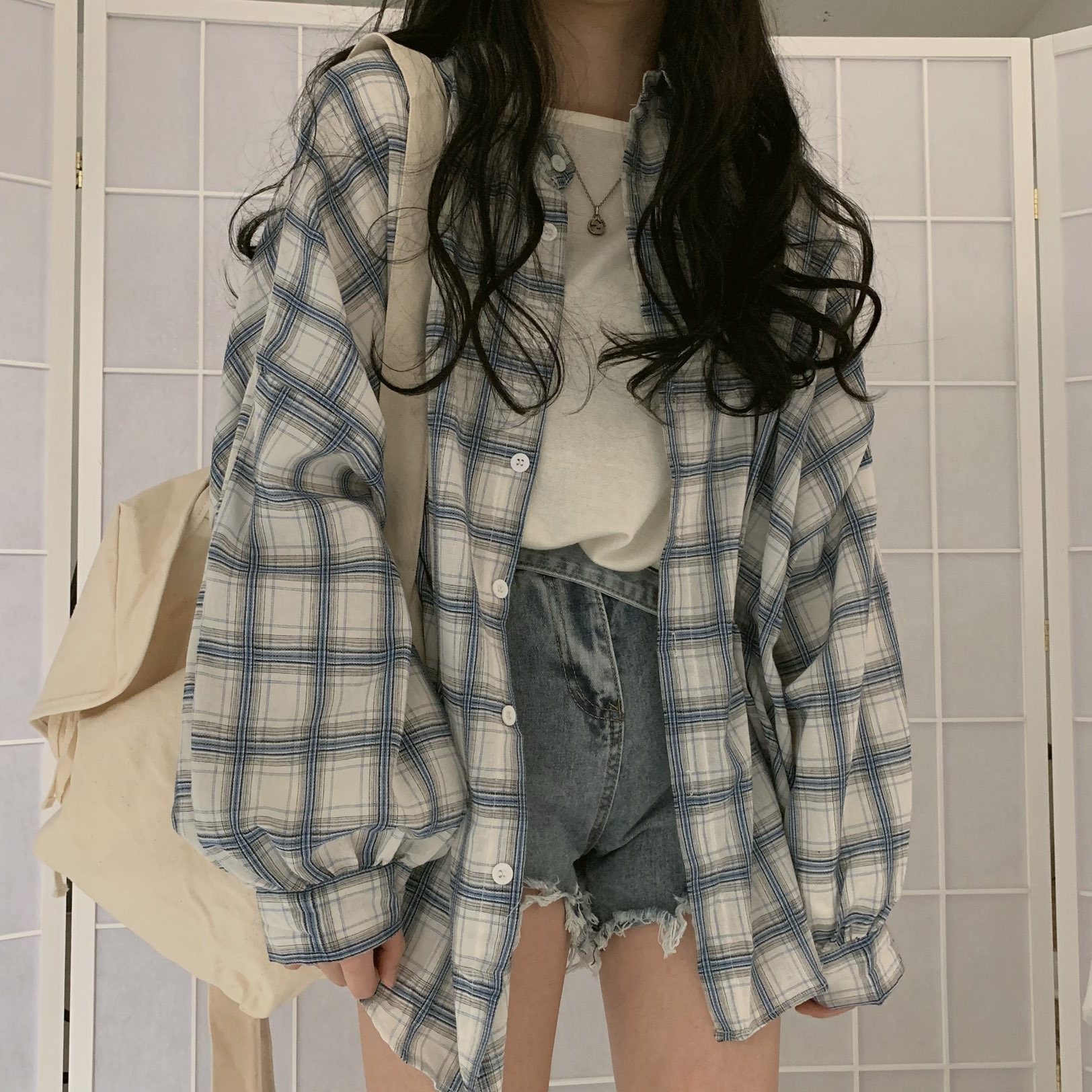 Spring and autumn plaid jacket women Korean version loose top women's sun protection shirt summer new long-sleeved thin section sun protection clothing