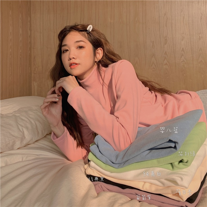 Double-sided German velvet fashion super fire plus velvet thickened high-necked T-shirt women's autumn and winter new chic loose bottoming shirt tide