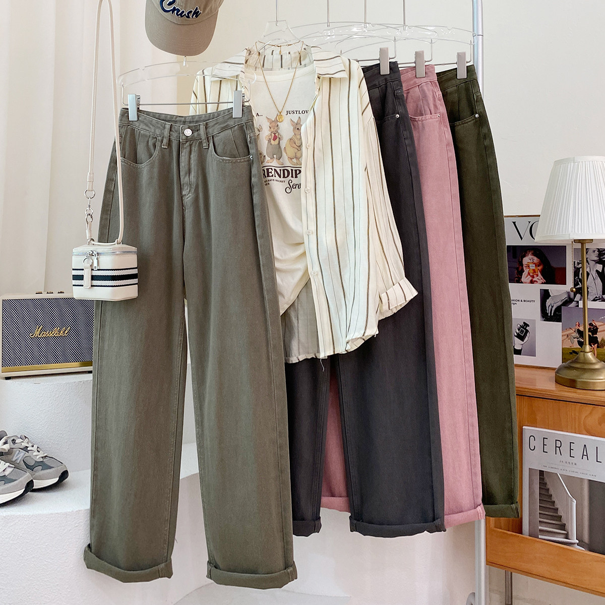 Girls' yuppie feeling advanced wash water color wide-leg soft jeans women's autumn loose and thin Harlan straight daddy pants