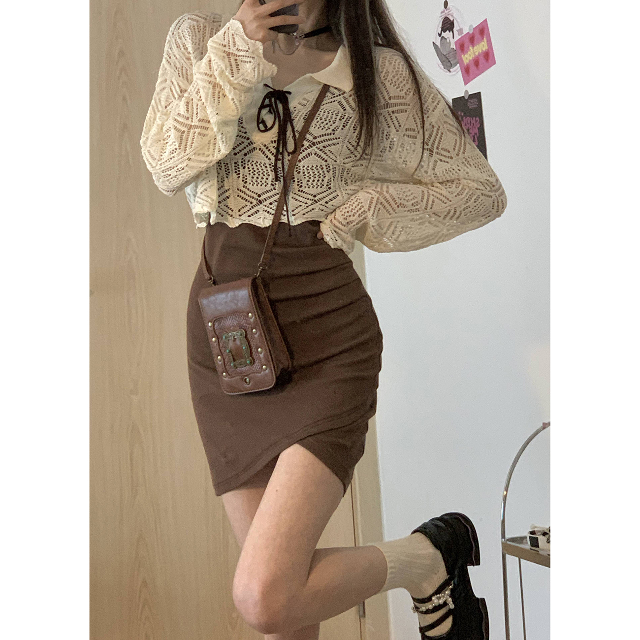 Loose sunscreen top women's 2022 summer new bandage hollow long-sleeved air-conditioning blouse