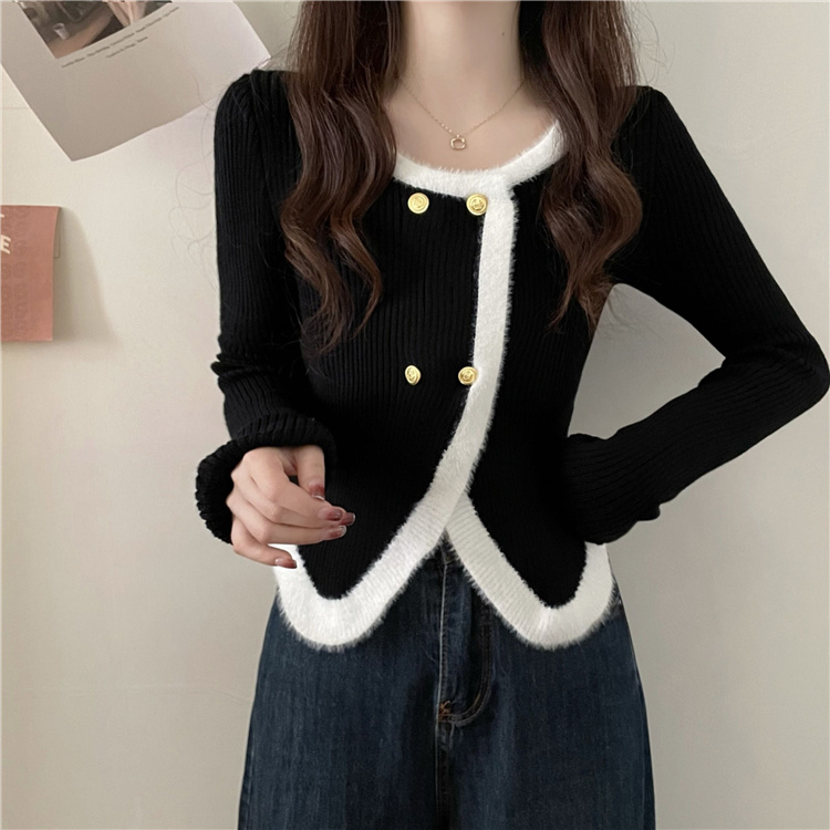 Actual price and real shot of new spring style double-breasted knitted top with small fragrance