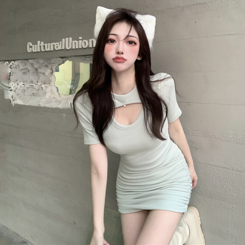 Fake two-piece dress hollow pure desire sexy hot girl tight package hip skirt female summer new skirt