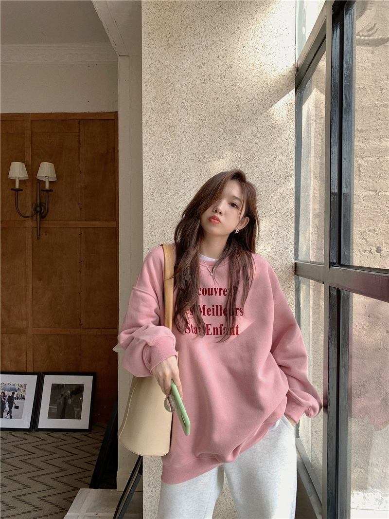 Official picture 310 grams of imitation cotton interwoven fabric winter thickened fleece sweater women's round neck printed back wrap long-sleeved top