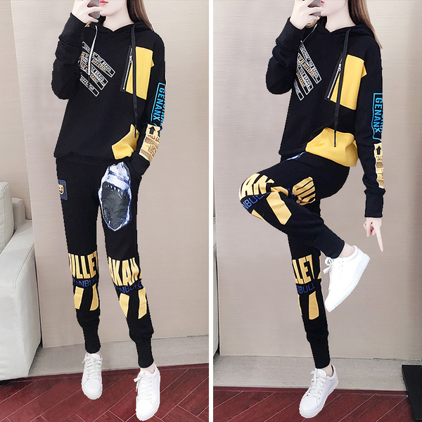 Autumn and winter sports suit women 2020 new Korean version loose personality fashion temperament casual sweater two piece suit fashion