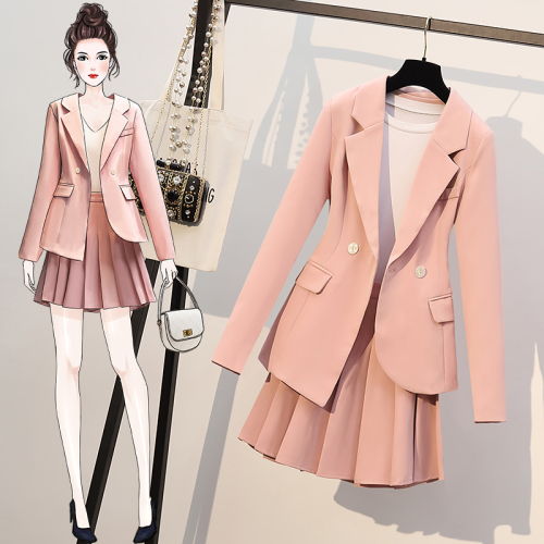 Actual shooting of 2022 spring new large women's dress fat mm thin cover meat age reduction suit coat heart machine short skirt suit