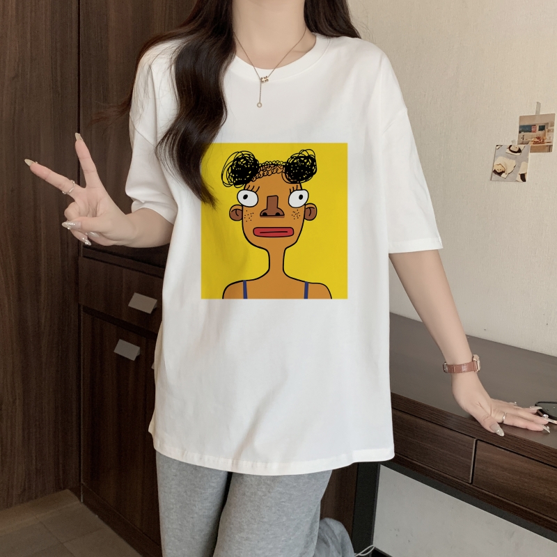 Real shot-summer dress 100% cotton 200g combed cotton letter short-sleeved T-shirt for women