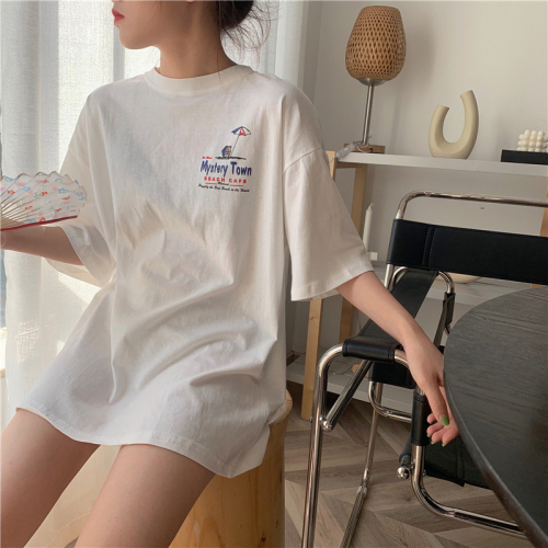 Real photo real price new round neck cartoon print loose thin short sleeve T-shirt for women