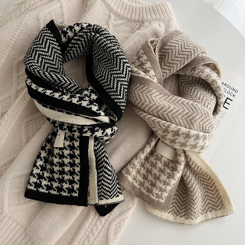 Thousand Bird Grid Winter Cashmere Scarf for Women 2022 New Korean Versatile Student Couple Knitted Warm Keeping Neck for Men