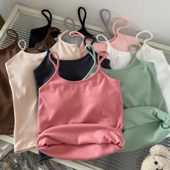 Sweet hot girl wears yellow small camisole women's summer pure lust style slimming purple top with breast pads