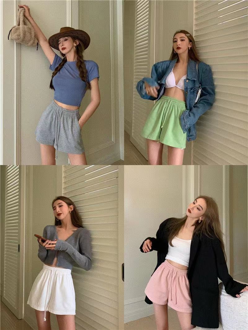 New summer Korean loose and versatile casual sports pants student High Waist Wide Leg short pants trend net red