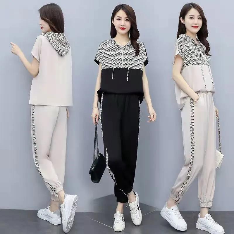 Sports and leisure suit women's short sleeve 2022 new summer fashion, foreign style, fried street, reduced age running, slim two-piece set