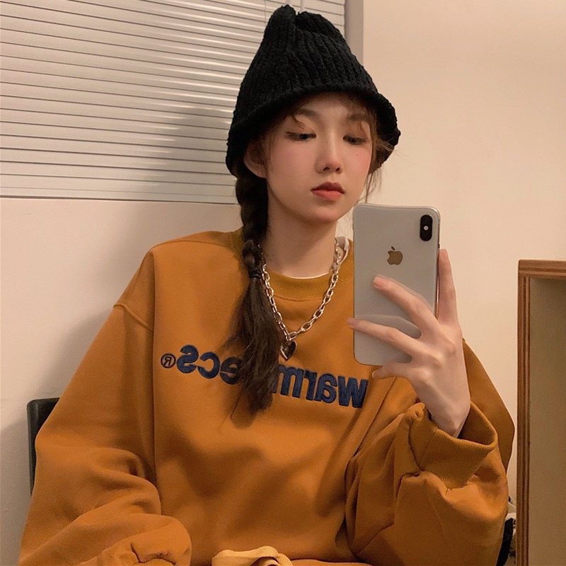 Fake two piece sweater autumn winter Korean 2021 new loose embroidered cashmere blouse for women