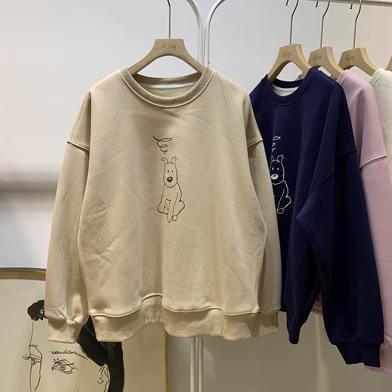 Plus velvet 400g composite silver fox velvet cotton screw mouth hooded sweater women's autumn and winter warm clothes