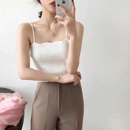 Small suspender women wear retro Hong Kong style suit sleeveless top Korean version simple inside with bottom knitted vest