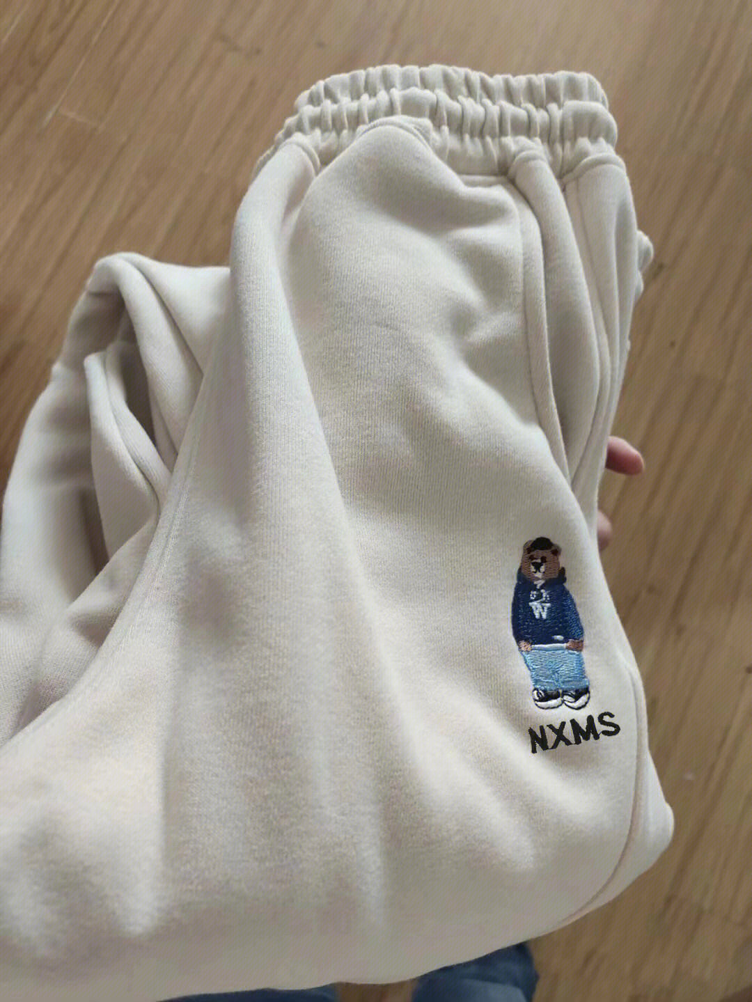 Plush embroidered bear trousers women's autumn and winter plush thickened sports straight harem pants