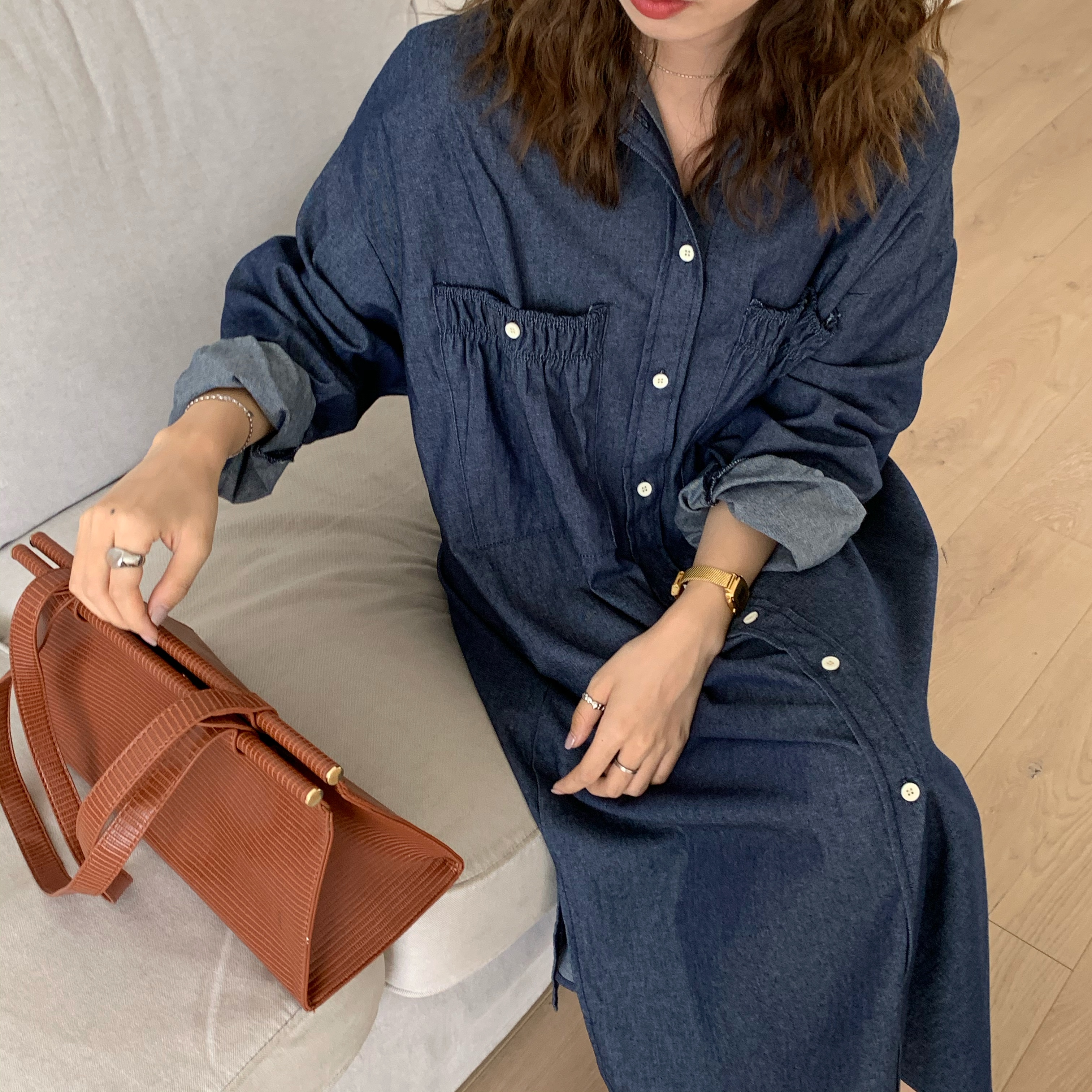 Real shot Hanfeng careful machine versatile shirt single breasted shirt dress