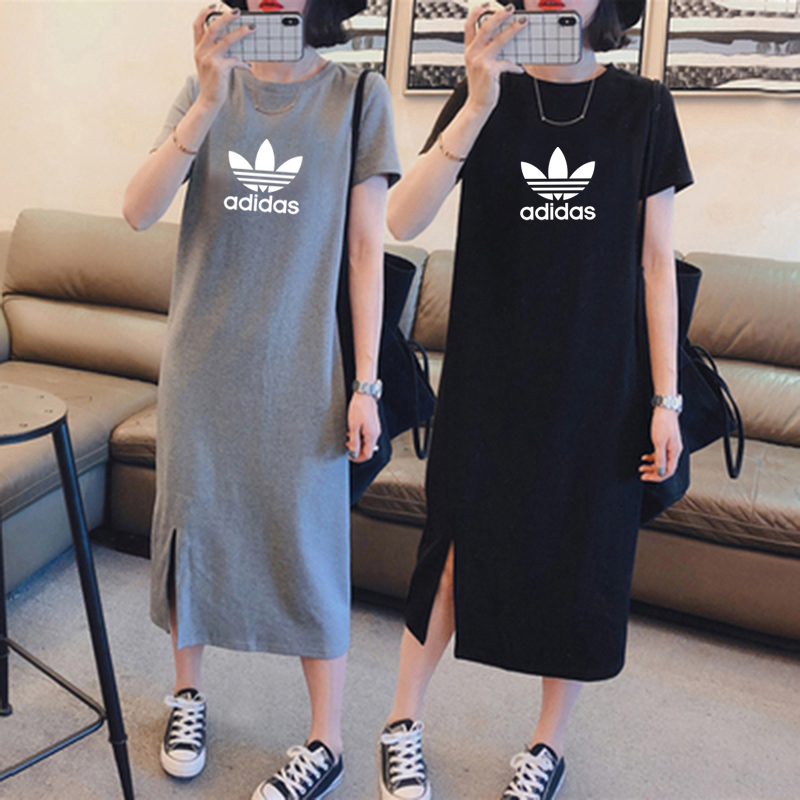 Summer short sleeve dress original does not steal size loose 180g double mill medium length over knee T-shirt skirt