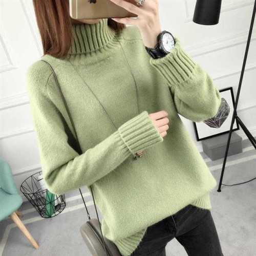 2021 autumn and winter new women's sweater female student short high neck loose Korean version versatile long sleeve bottomed shirt