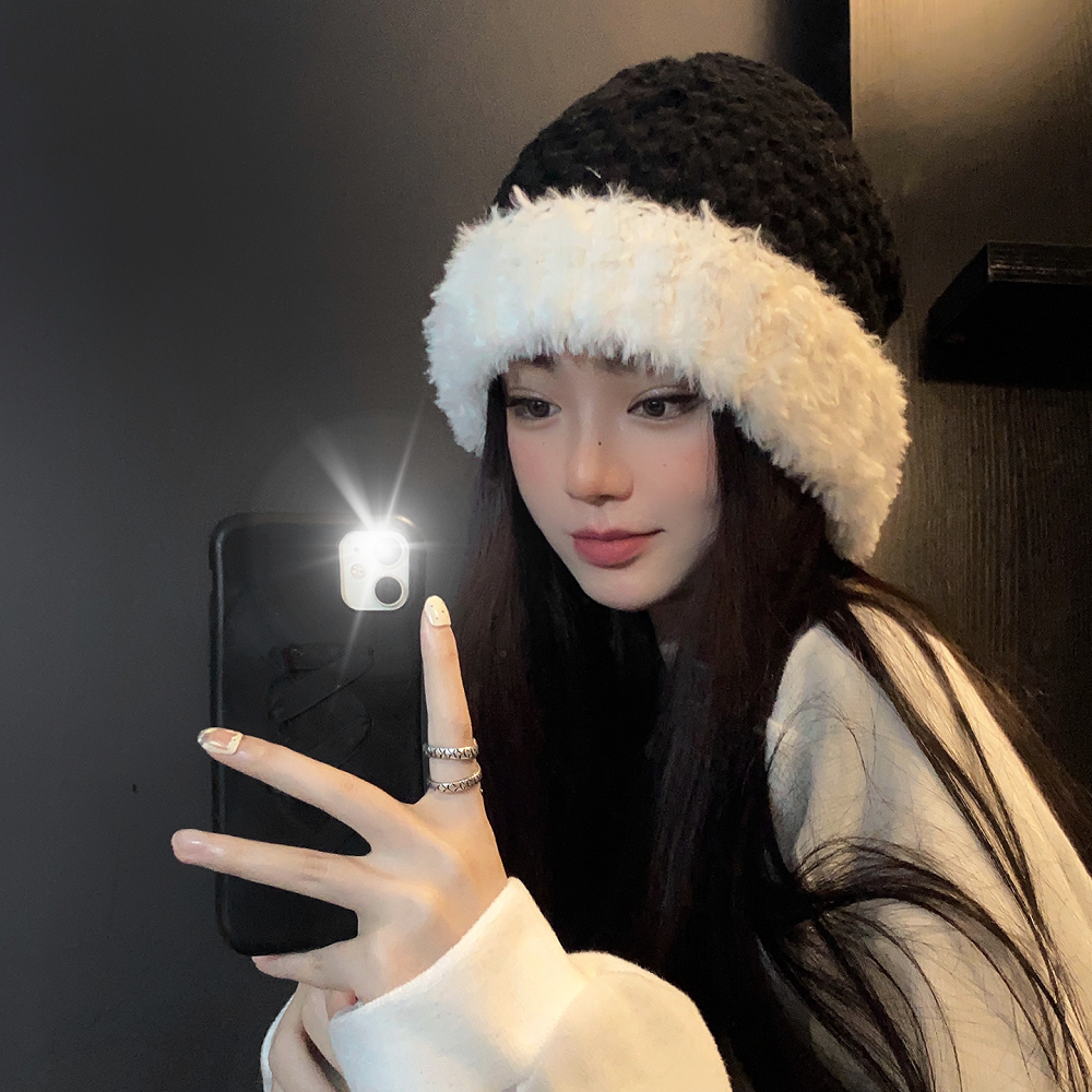 Real shooting real price ~ wool hat women's autumn and winter solid color pineapple pattern raw edge wild warm knitted hat hat Baotou