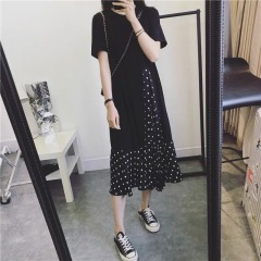 2021 summer new fat mm wave point large medium length dress for women