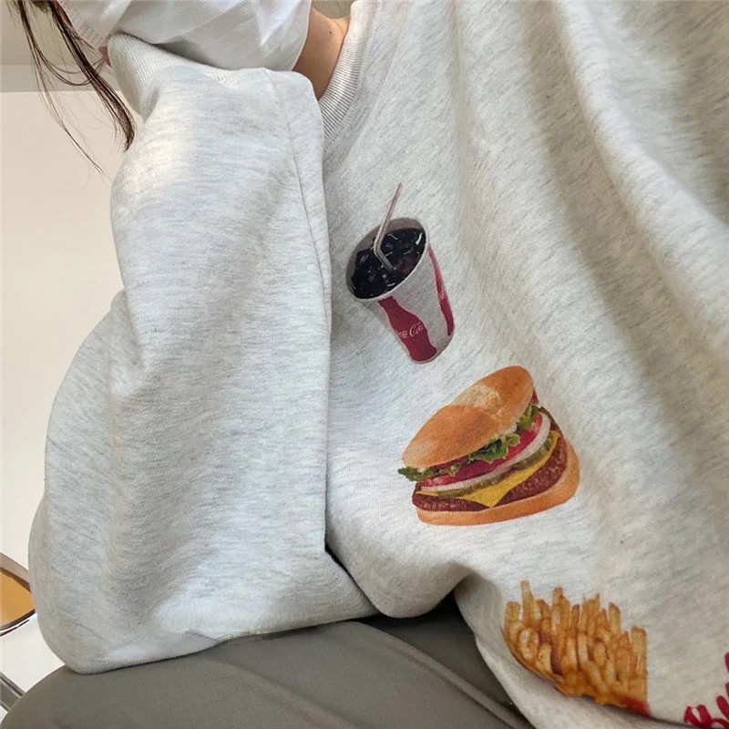 2 types of autumn fabrics 2 types of fleece fabrics to choose from Autumn and winter thin printed round neck fleece sweater