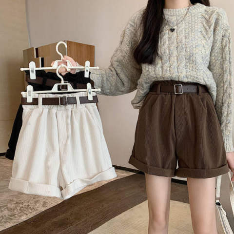 Autumn and winter wicker korean version high-waisted thin and age-reducing all-match western style wide-leg shorts casual pants female student pants