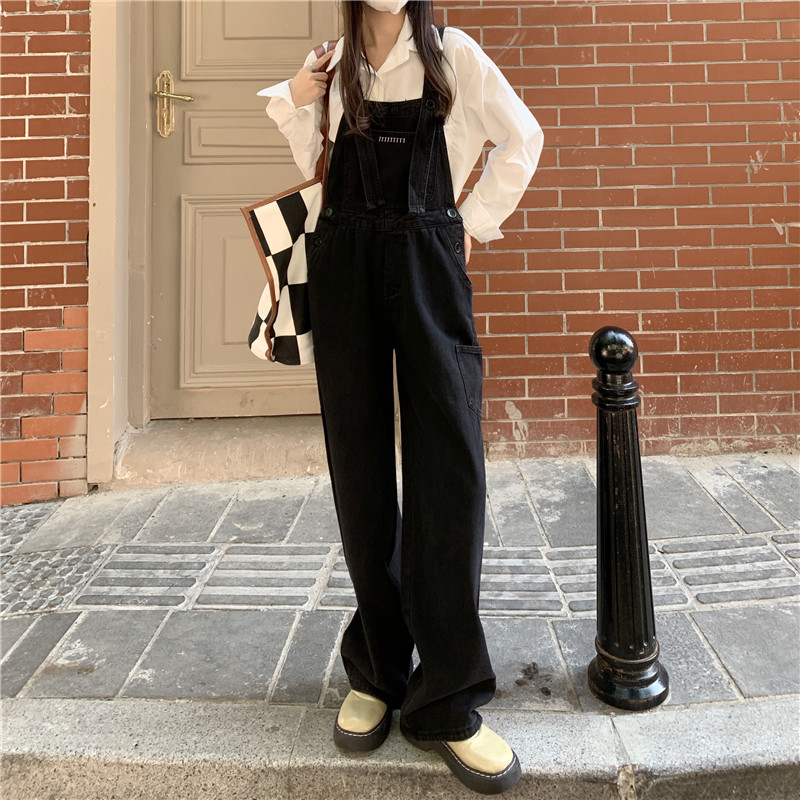 Real shooting large size fat mm fashionable design sense overalls high waist loose overalls
