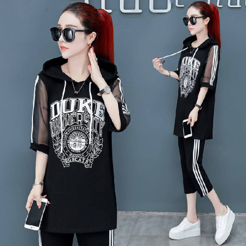 Summer leisure sports suit women's fat mm large women's 200jin loose short sleeve two piece sweater set