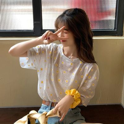 Korean shining sunscreen clothes fresh little Daisy versatile short sleeve T-shirt fashion