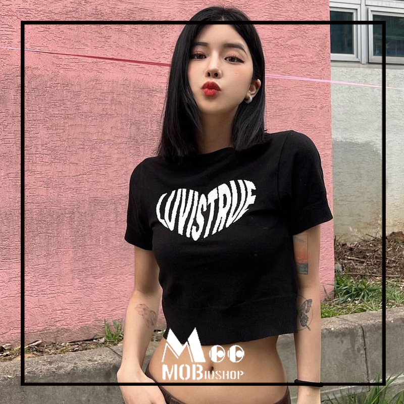 2022 new summer cool sweet love letter printed BM slim fit short T-Shirt Top
