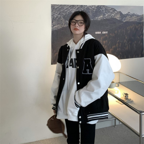 Thickened high-quality black baseball uniform women's spring and autumn wild Korean version loose high street autumn and winter sweater jacket jacket