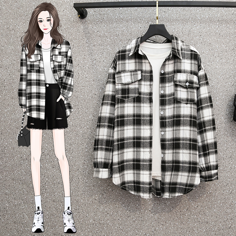 Real shot 2022 Spring Long Sleeve Plaid Shirt loose lazy shirt coat